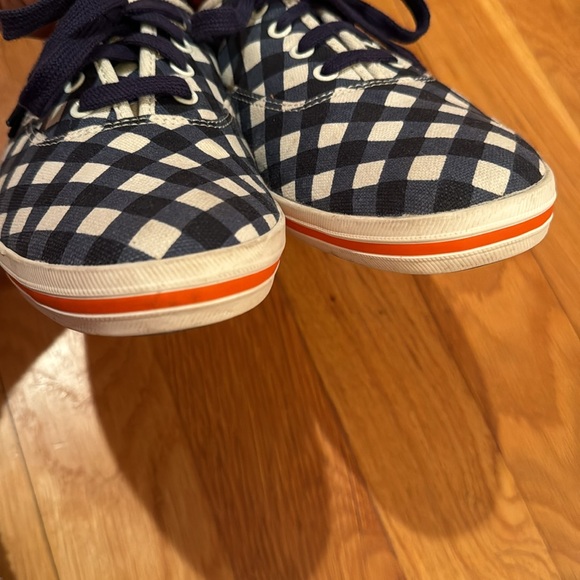Kate Spade KEDS blue white gingham check checked tennis shoes sneakers 11 coral - Picture 10 of 17